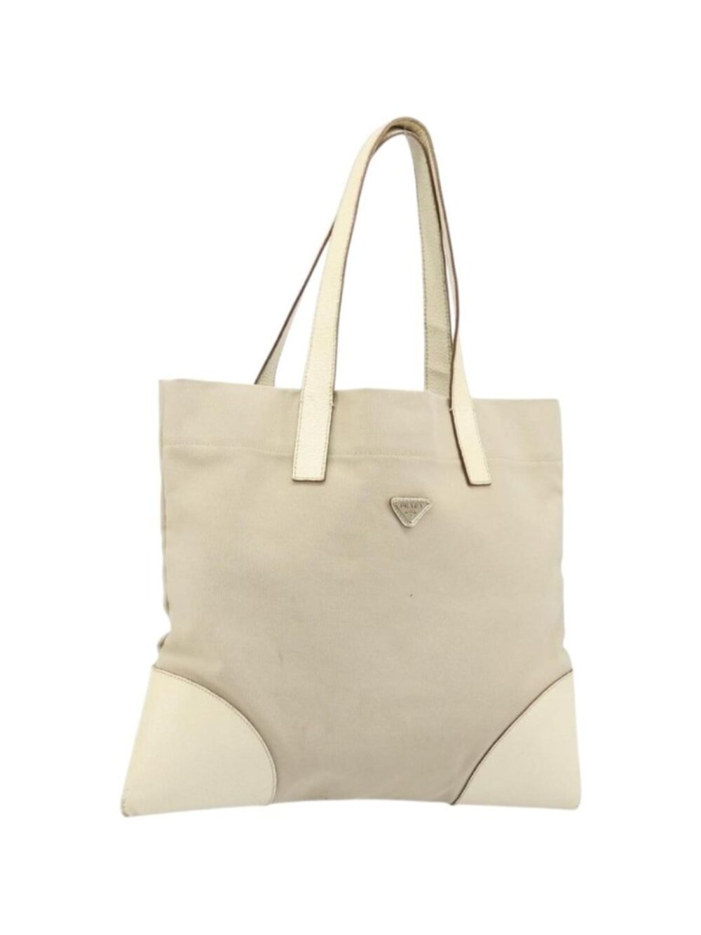 PRADA Tote Bag Canvas Beige Silver